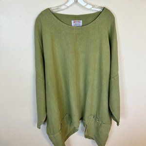 Simple People Womens Lime Green Linen Tunic Top Shirt Asymmetrical Hem 2X Lagen